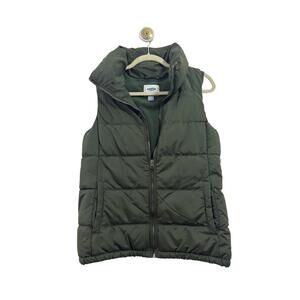 Old Navy Vest Unisex Size Medium Olive Green Puffer Sleeveless Zipper Pockets
